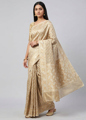 Cream Tissue Silk Saree With Blouse Piece