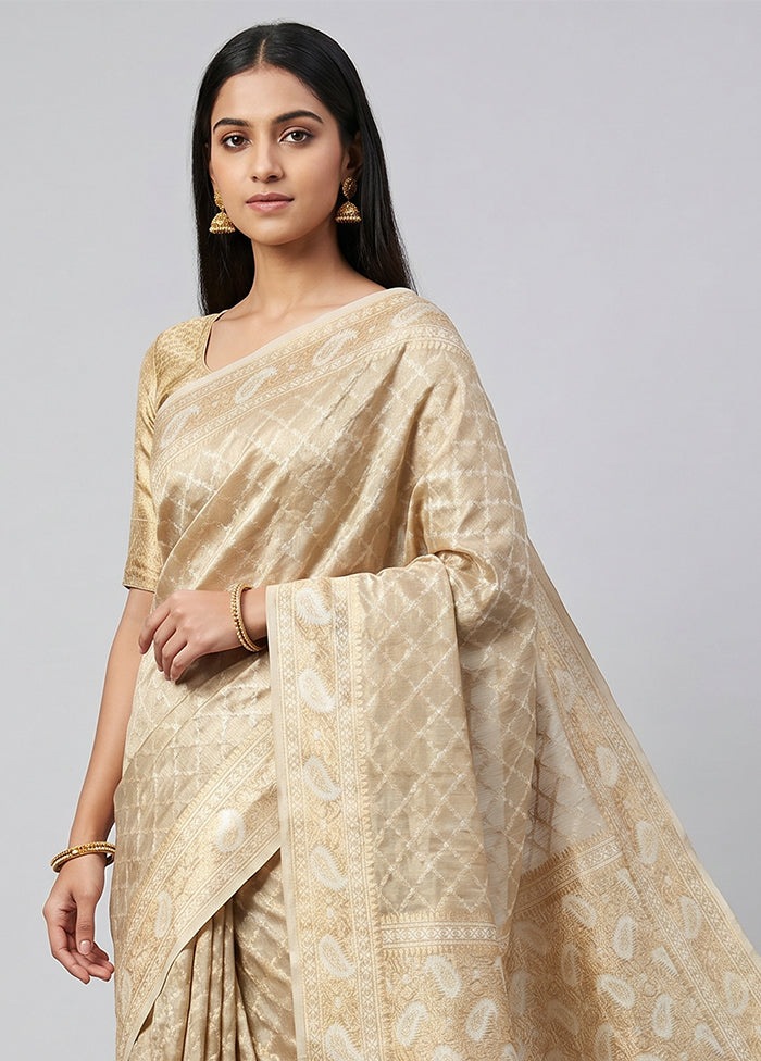 Cream Tissue Silk Saree With Blouse Piece