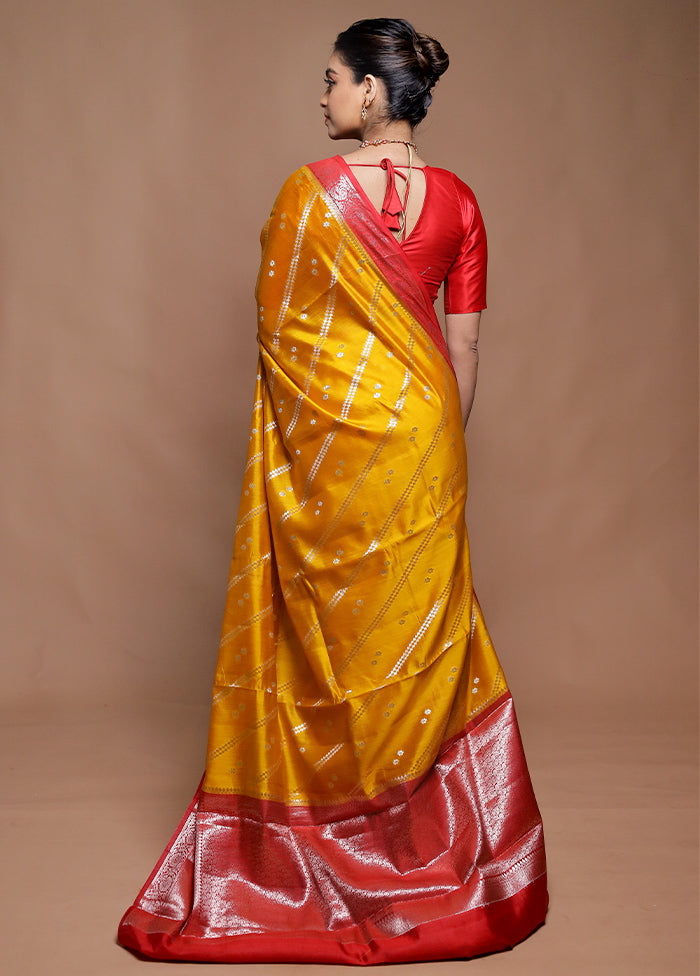 Yellow Handloom Dupion Pure Silk Saree With Blouse Piece