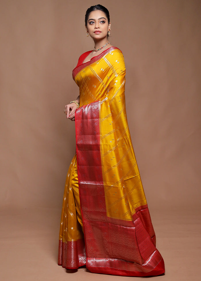 Yellow Handloom Dupion Pure Silk Saree With Blouse Piece