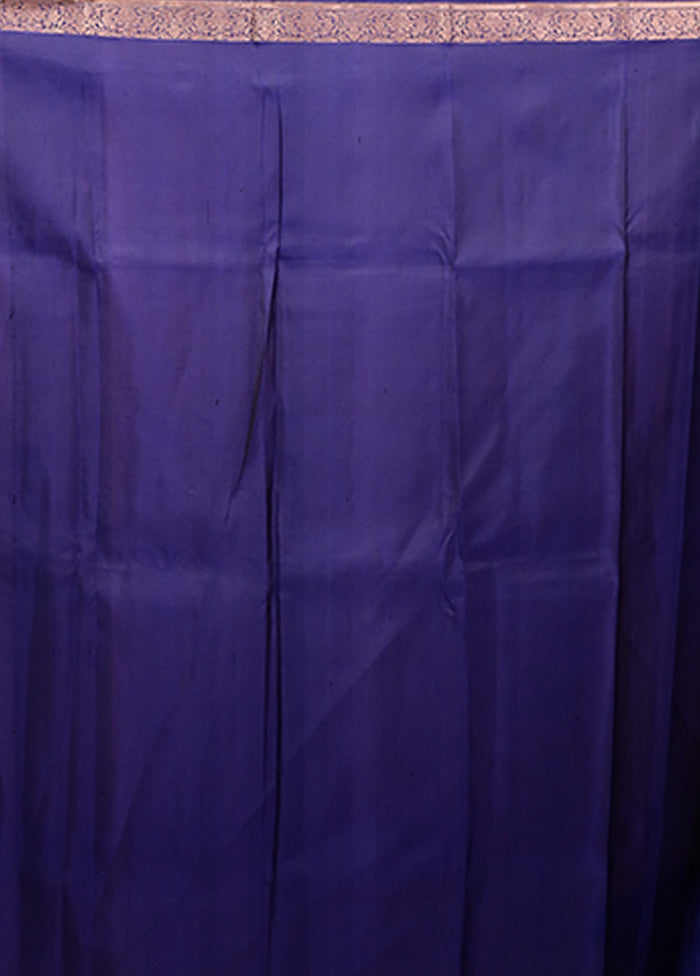 Blue Handloom Kanjivaram Pure Silk Saree With Blouse Piece