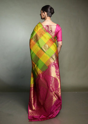 Multicolor Handloom Kanjivaram Pure Silk Saree With Blouse Piece
