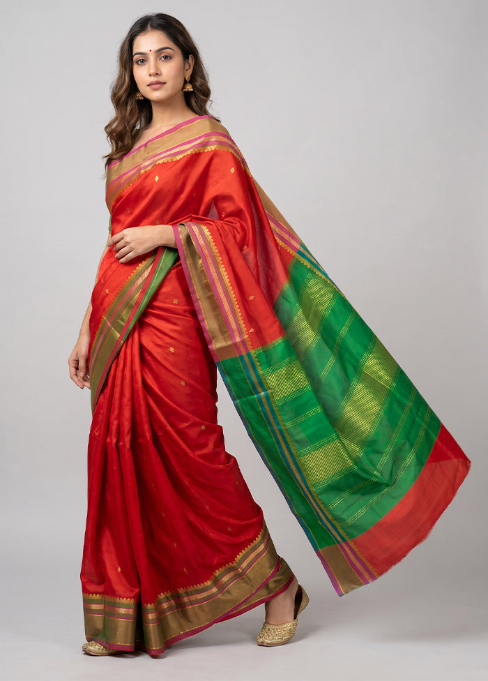 Red Handloom Kanjivaram Pure Silk Saree With Blouse Piece