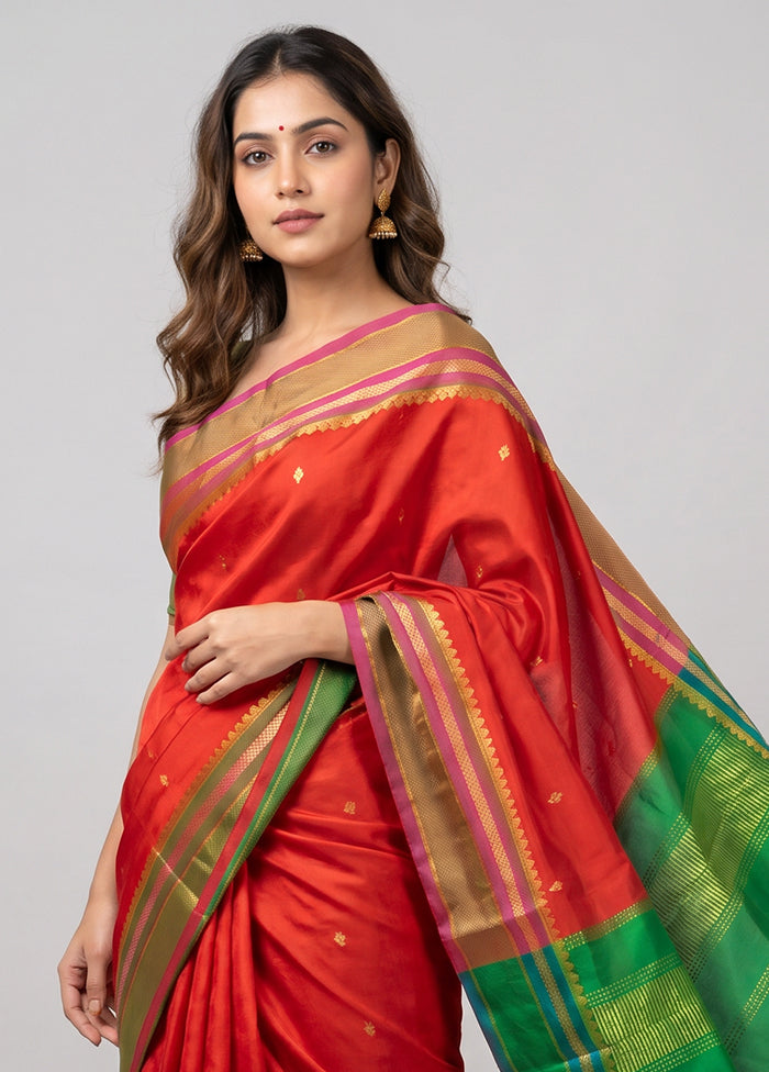 Red Handloom Kanjivaram Pure Silk Saree With Blouse Piece
