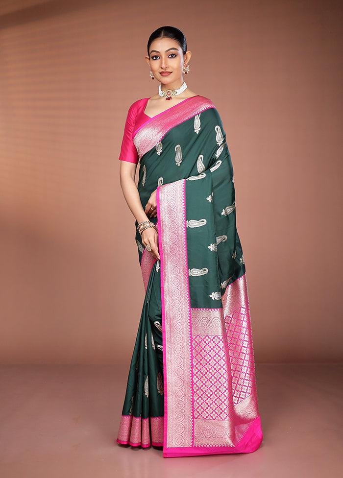 Green Handloom Katan Pure Silk Saree With Blouse Piece