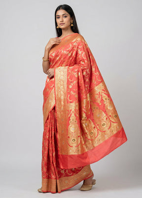 Pink Katan Silk Saree With Blouse Piece