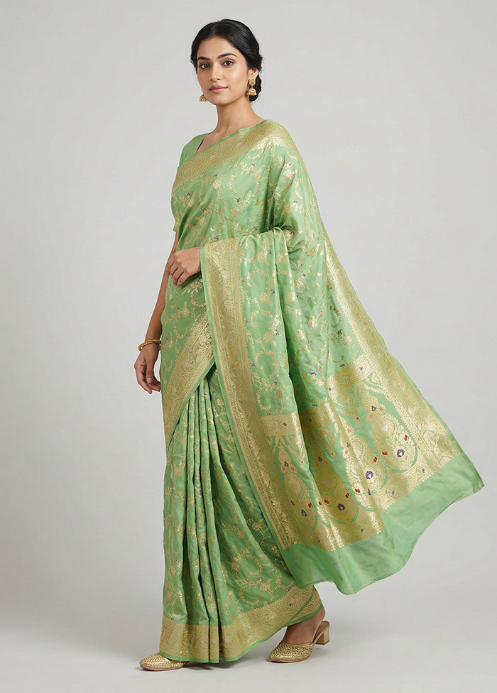 Green Katan Silk Saree With Blouse Piece