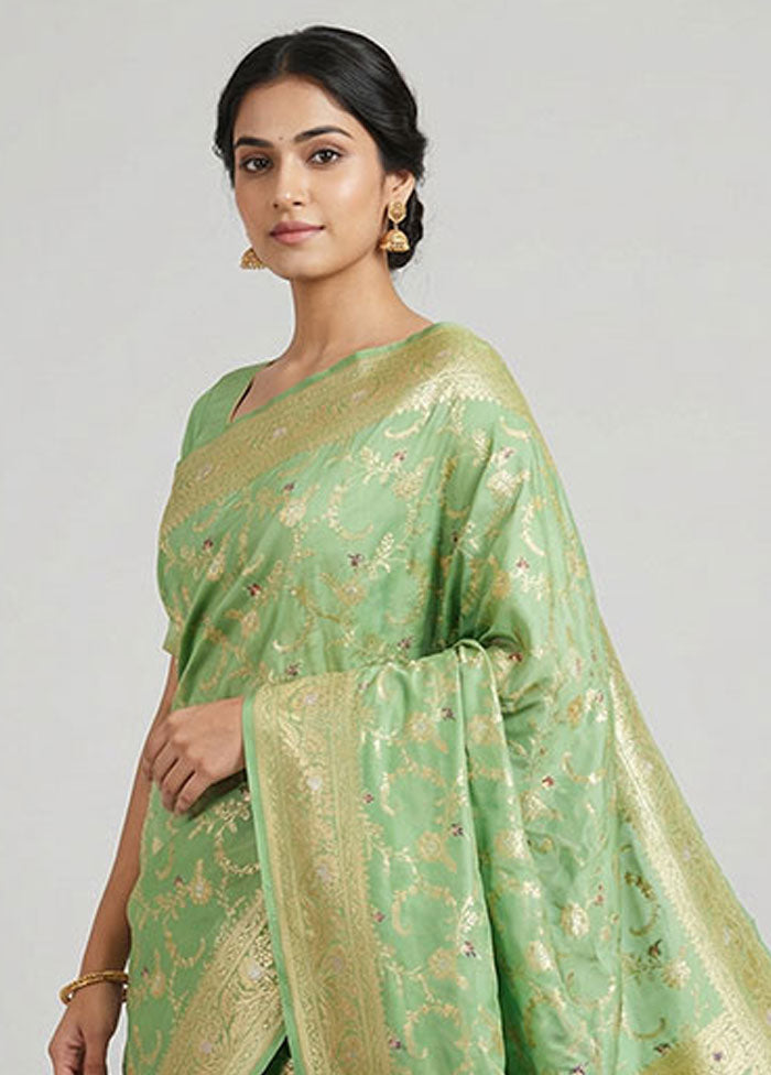 Green Katan Silk Saree With Blouse Piece