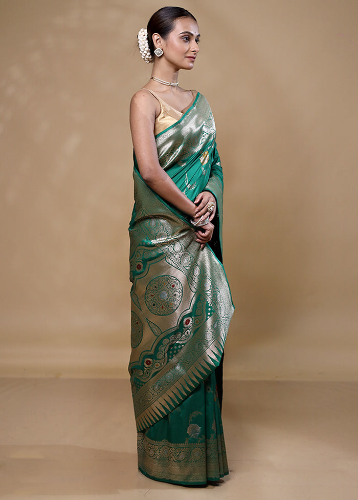 Green Katan Silk Saree With Blouse Piece