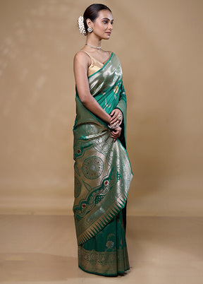 Green Katan Silk Saree With Blouse Piece