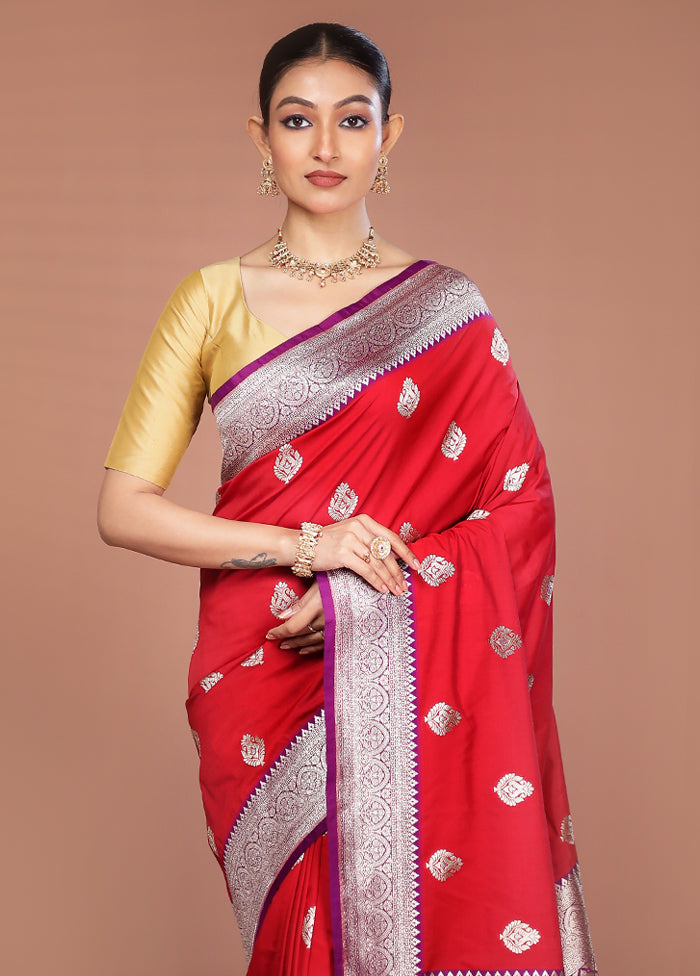 Red Handloom Katan Silk Saree With Blouse Piece