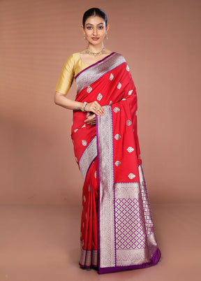 Red Handloom Katan Silk Saree With Blouse Piece