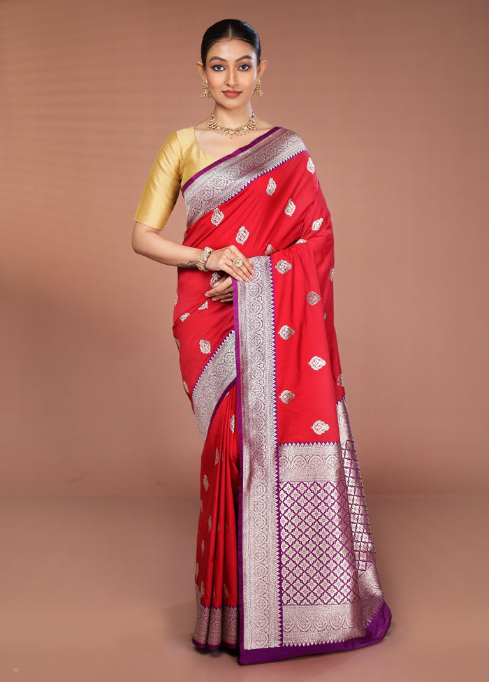 Red Handloom Katan Silk Saree With Blouse Piece