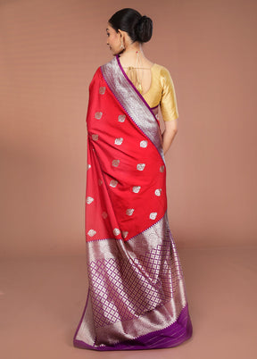 Red Handloom Katan Silk Saree With Blouse Piece