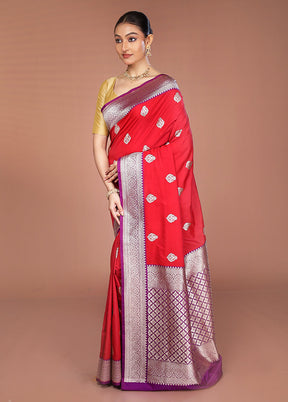 Red Handloom Katan Silk Saree With Blouse Piece
