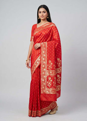 Red Katan Silk Saree With Blouse Piece