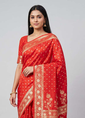 Red Katan Silk Saree With Blouse Piece