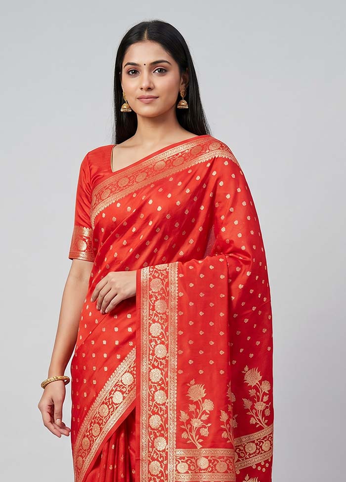 Red Katan Silk Saree With Blouse Piece