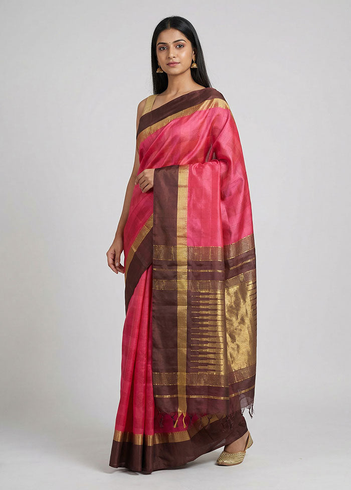Pink Handloom Kanjivaram Pure Silk Saree With Blouse Piece