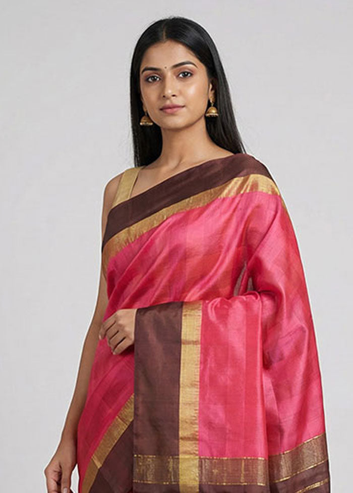 Pink Handloom Kanjivaram Pure Silk Saree With Blouse Piece