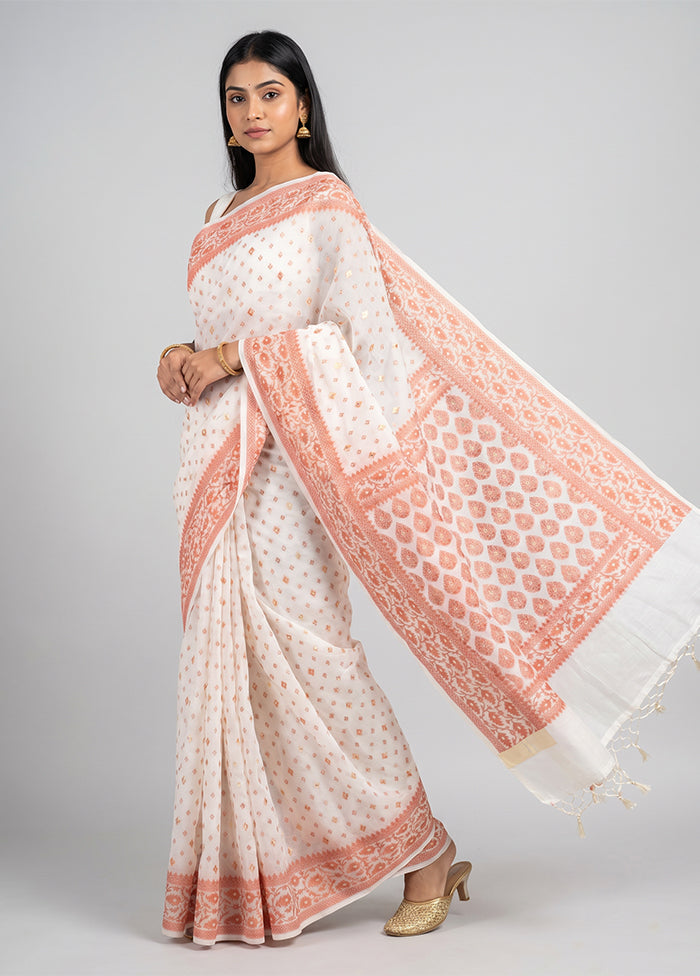 Cream Kora Silk Saree With Blouse Piece