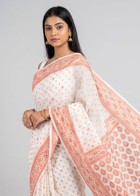 Cream Kora Silk Saree With Blouse Piece