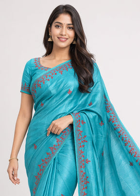 Multicolor Handloom Tussar Pure Silk Saree With Blouse Piece