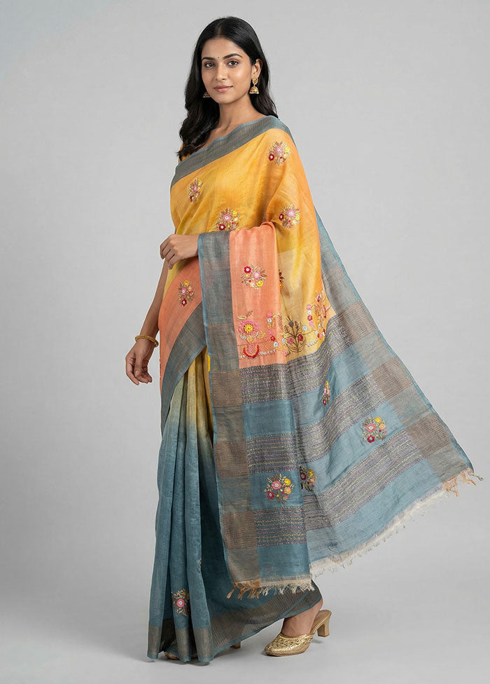 Cream Handloom Tussar Pure Silk Saree With Blouse Piece