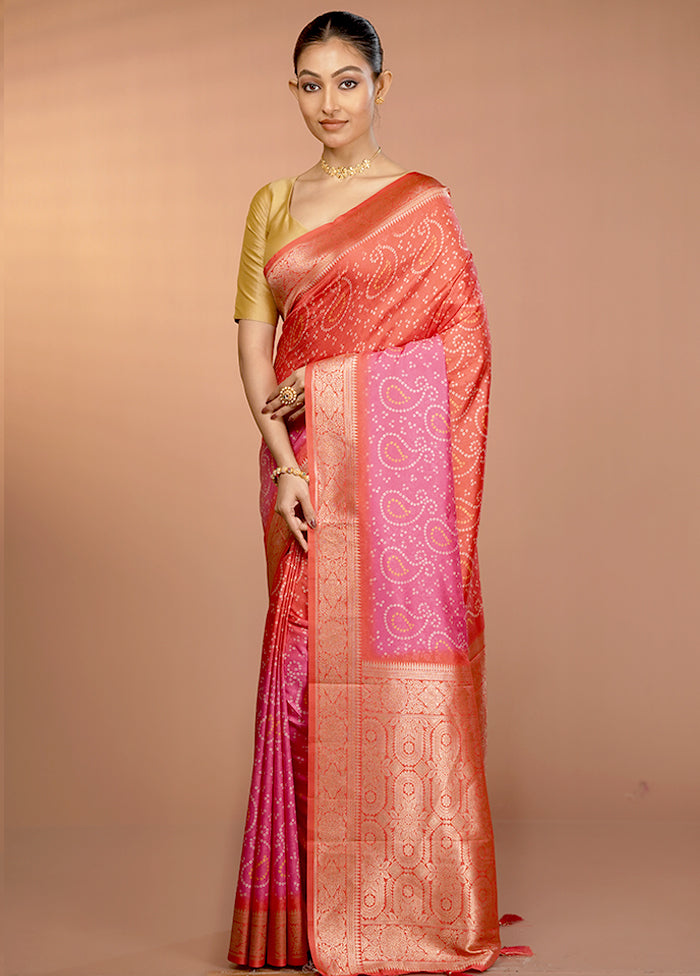 Pink Dupion Silk Saree With Blouse Piece
