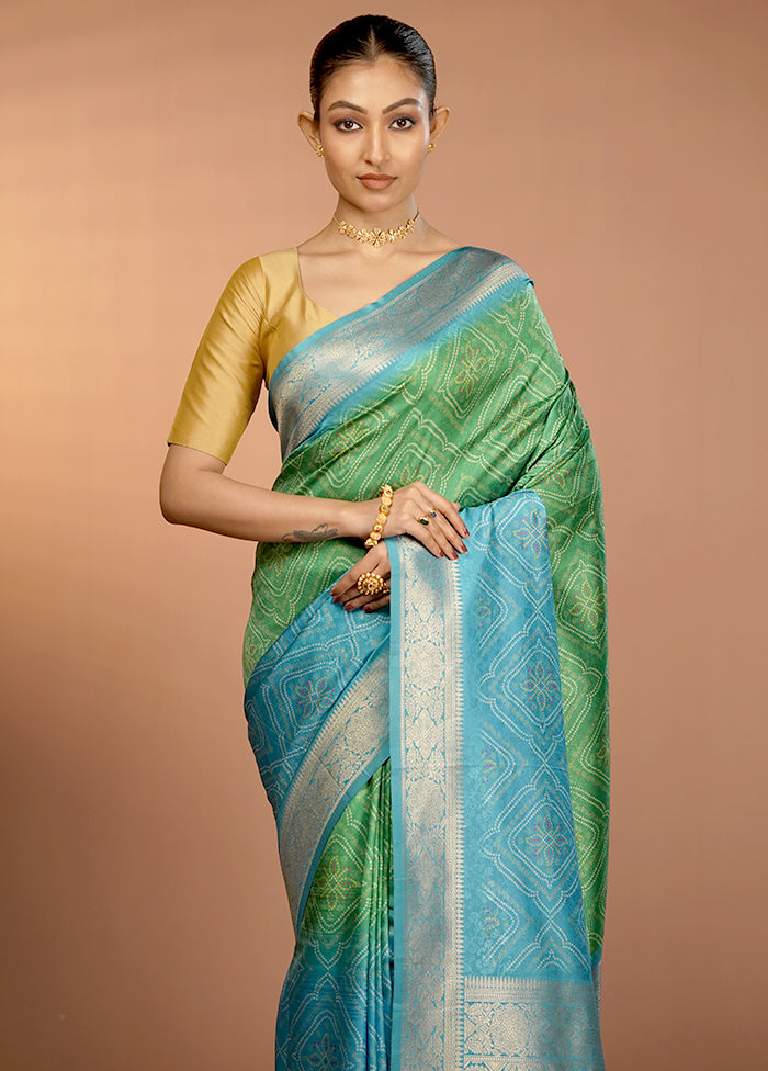 Green Dupion Silk Saree With Blouse Piece