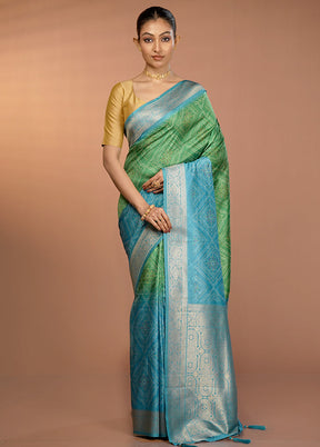Green Dupion Silk Saree With Blouse Piece