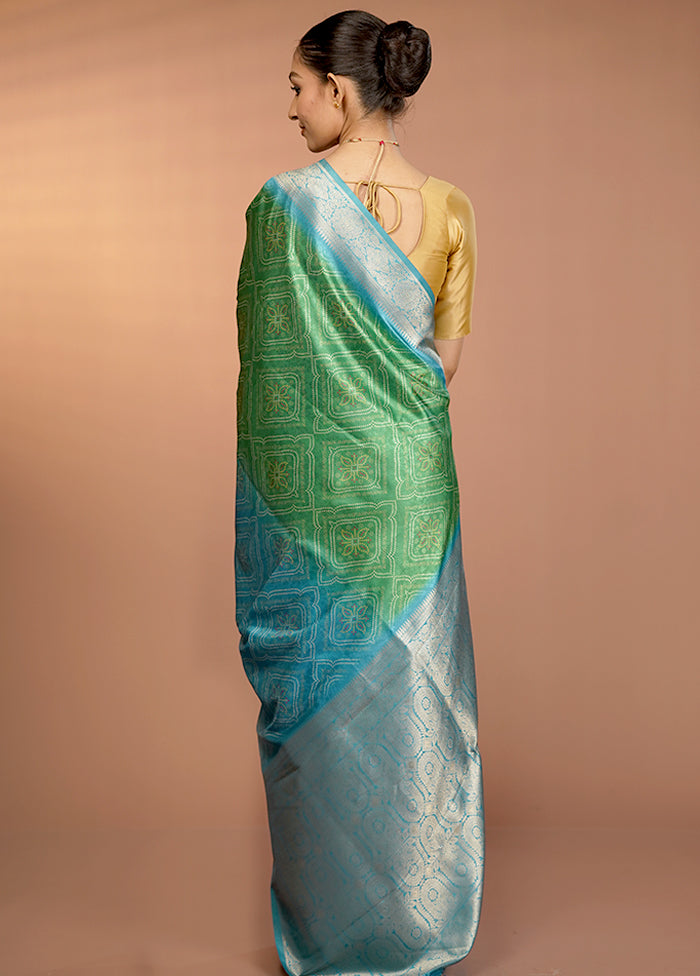 Green Dupion Silk Saree With Blouse Piece