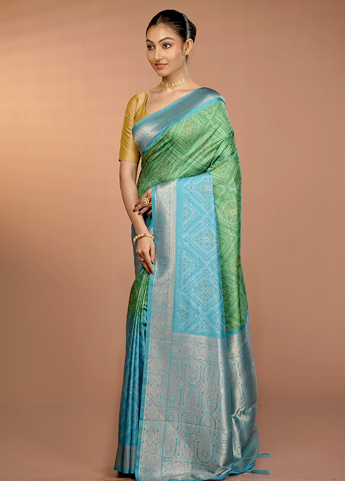 Green Dupion Silk Saree With Blouse Piece