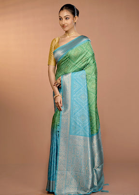 Green Dupion Silk Saree With Blouse Piece