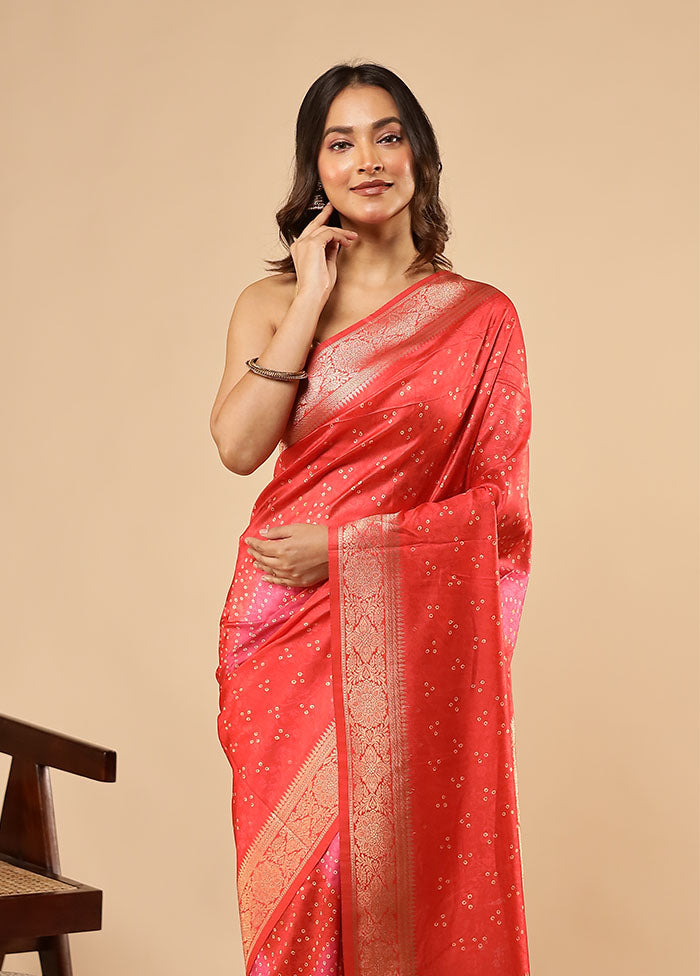 Red Dupion Silk Saree With Blouse Piece