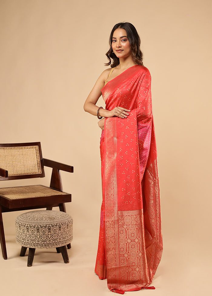 Red Dupion Silk Saree With Blouse Piece