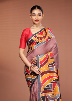 Pink Printed Pure Silk Saree Without Blouse Piece