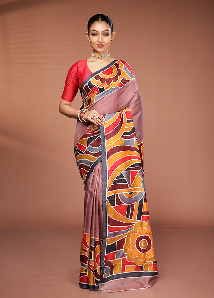 Pink Printed Pure Silk Saree Without Blouse Piece