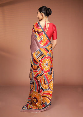 Pink Printed Pure Silk Saree Without Blouse Piece