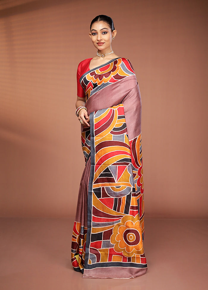 Pink Printed Pure Silk Saree Without Blouse Piece