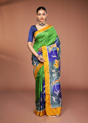 Green Printed Pure Silk Saree Without Blouse Piece