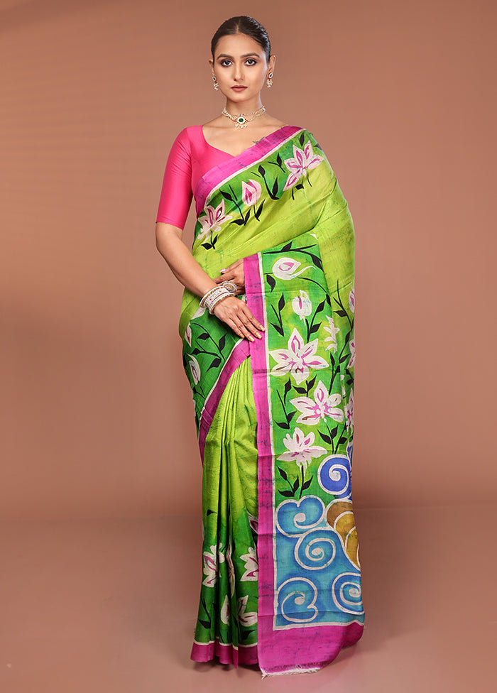 Multicolor Printed Pure Silk Saree Without Blouse Piece