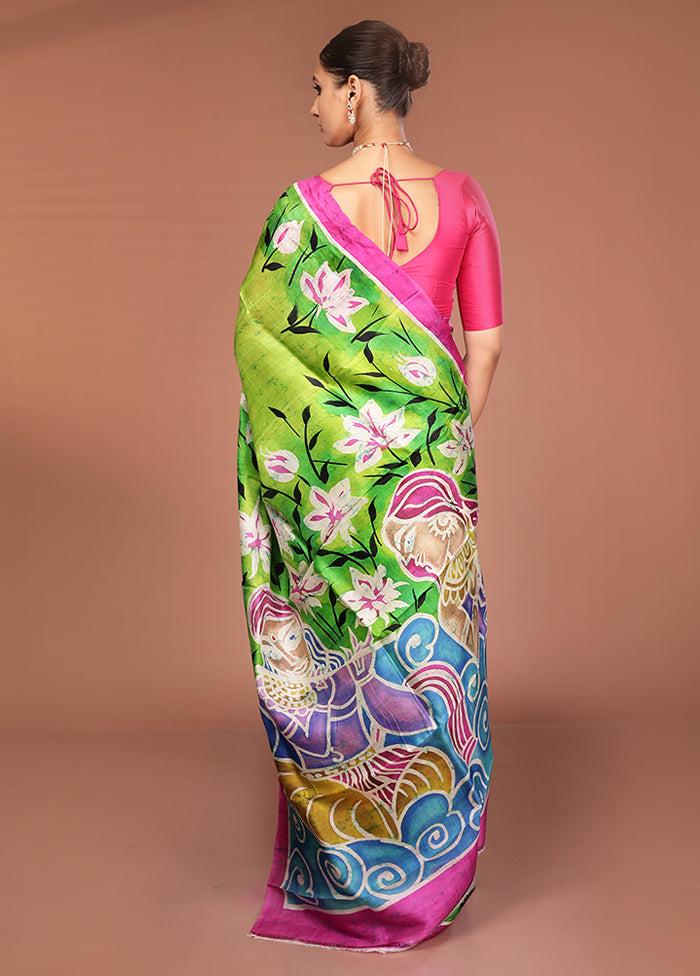 Multicolor Printed Pure Silk Saree Without Blouse Piece