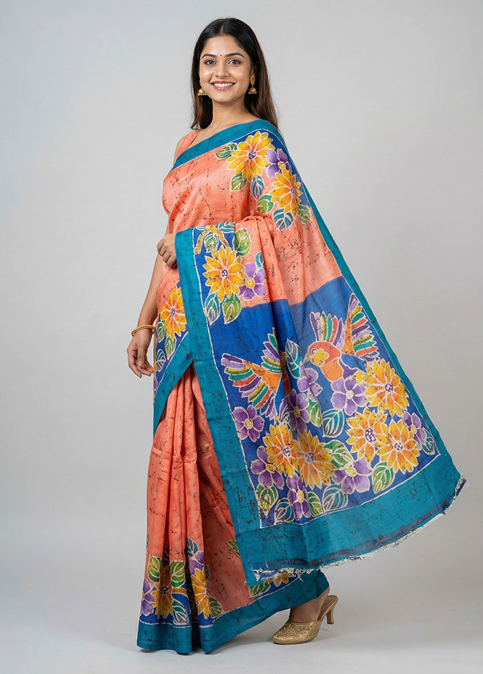 Multicolor Printed Silk Saree Without Blouse Piece