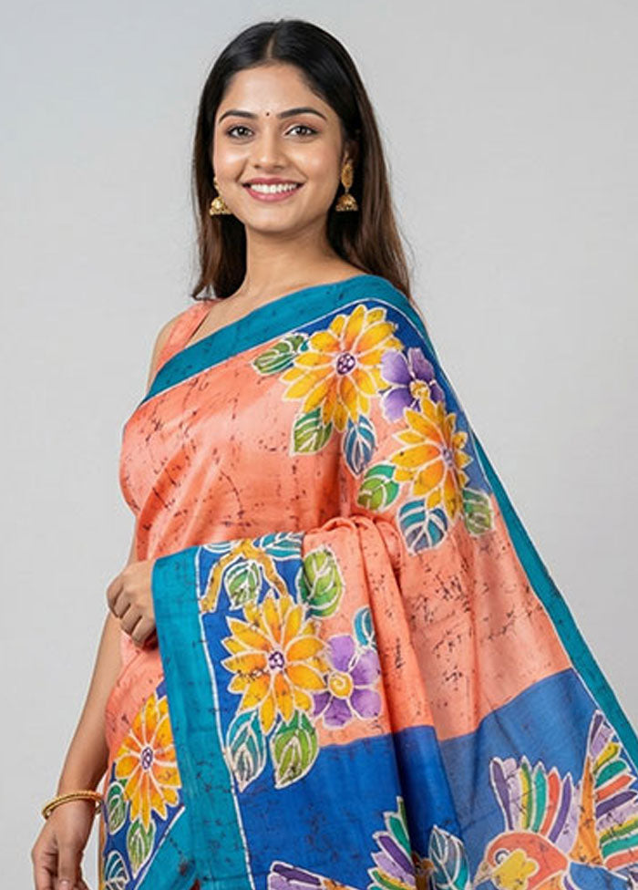 Multicolor Printed Silk Saree Without Blouse Piece