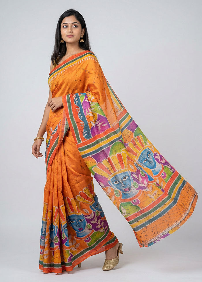 Multicolor Printed Silk Saree Without Blouse Piece