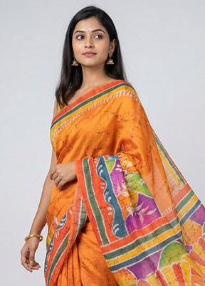Multicolor Printed Silk Saree Without Blouse Piece