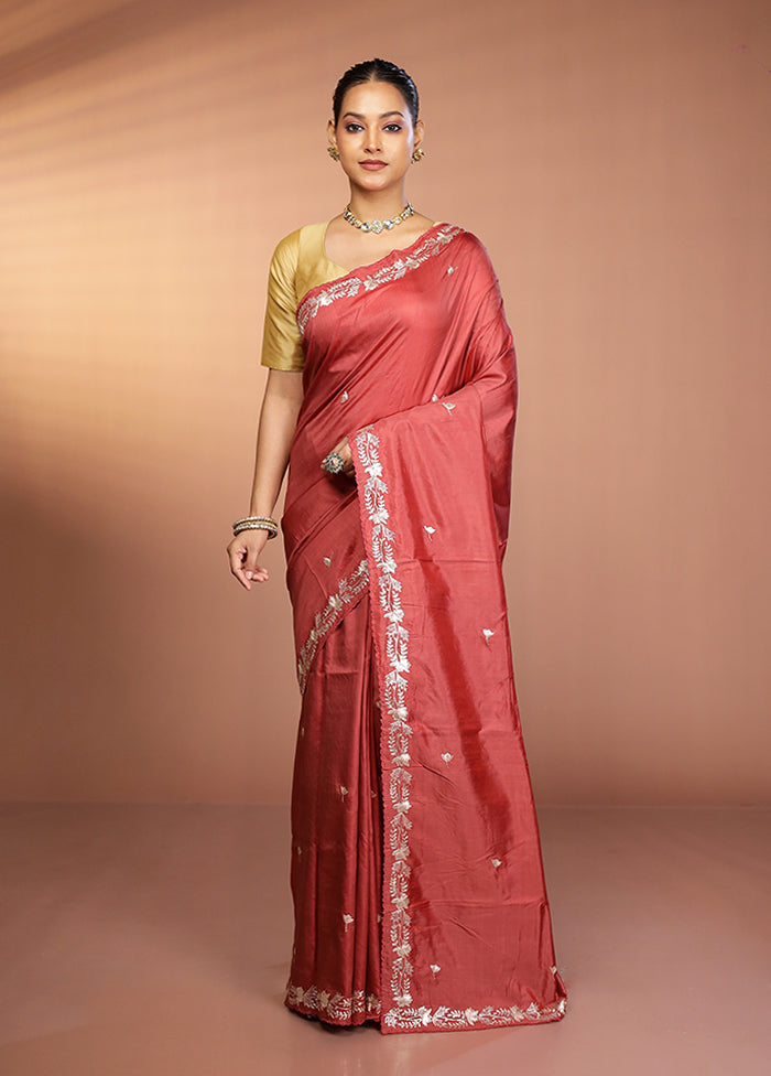 Rust Handloom Printed Pure Silk Saree Without Blouse Piece