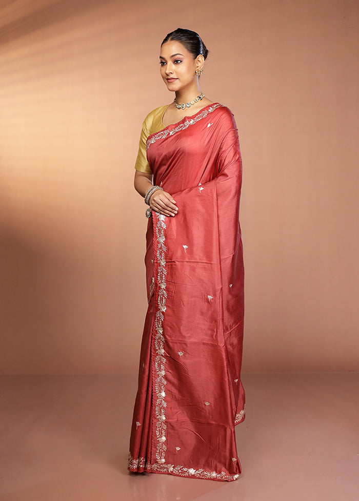Rust Handloom Printed Pure Silk Saree Without Blouse Piece
