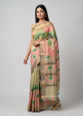 Multicolor Tussar Silk Saree With Blouse Piece